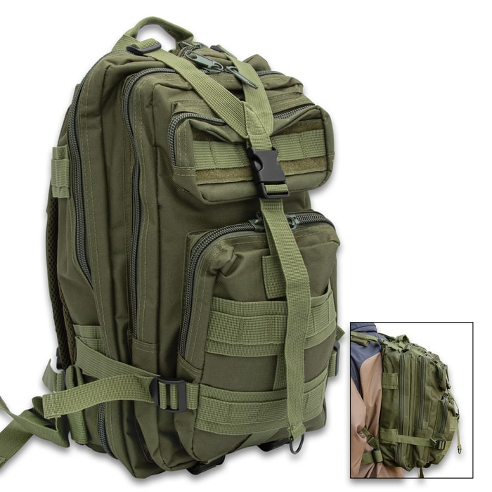 Full image of the OD green OPS Tactical Assault Backpack.